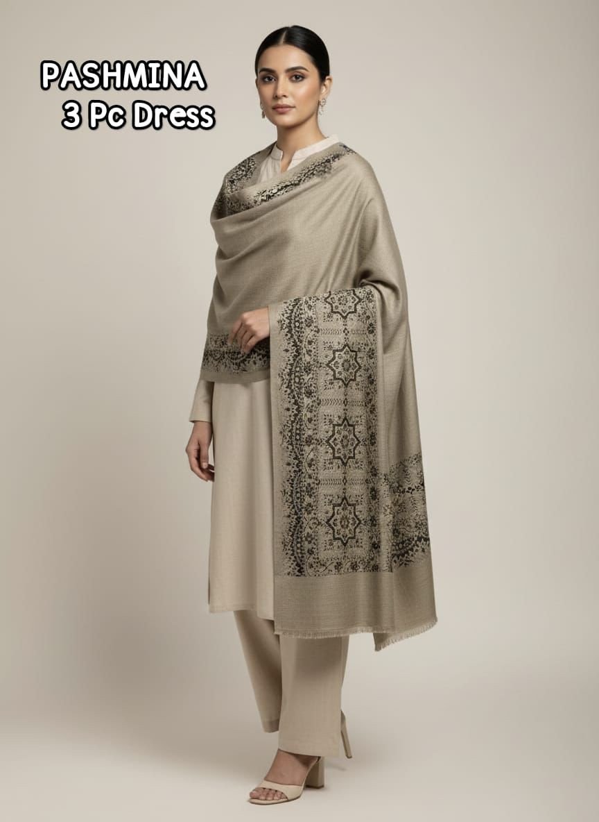 Heavy Winter Pashmina Collection 2025 Shirt Trouser Self Wool with Jacquard Tilla Shawl