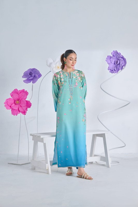 Premium 2 Piece Crepe Silk Kaftan Style Printed Stitched Suit Winter Collection Javaria B Fashion